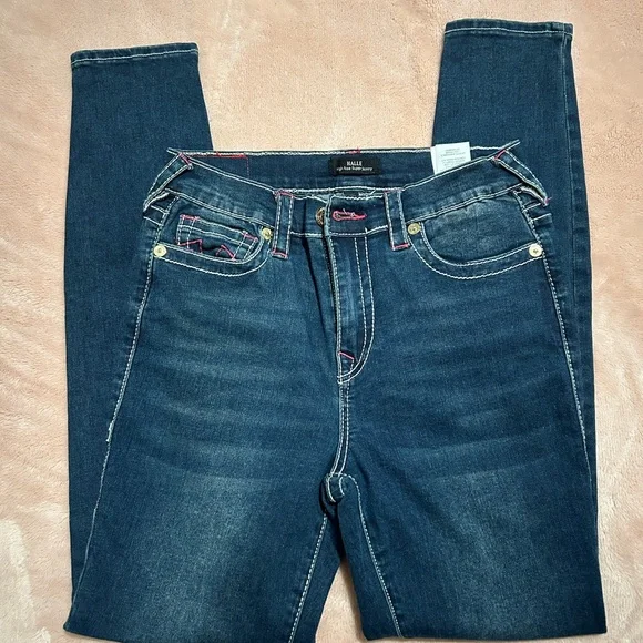 Hallee True Religion Dark Blue Jeans with Pink Stitching - Picture 2 of 4